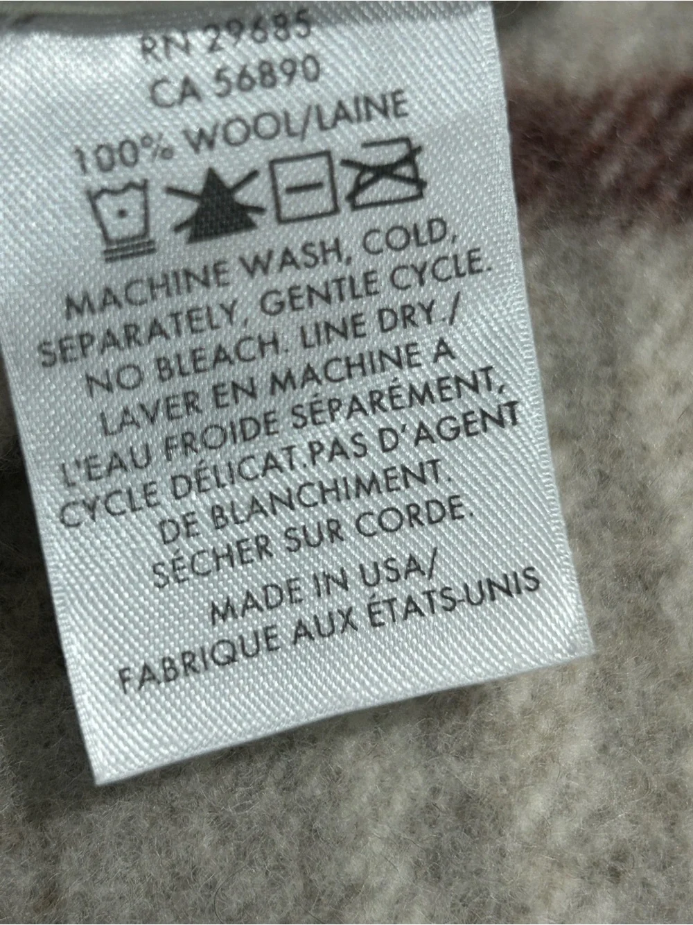 Pendleton Cream Blanket with Brown Stripe Accents 100% Wool